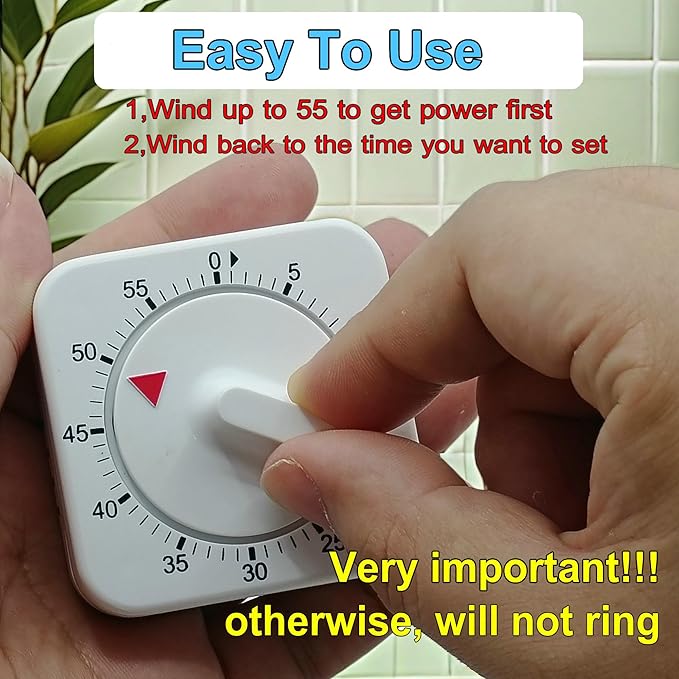 Square 60 Minute Mechanical Kitchen Timer - Image 3