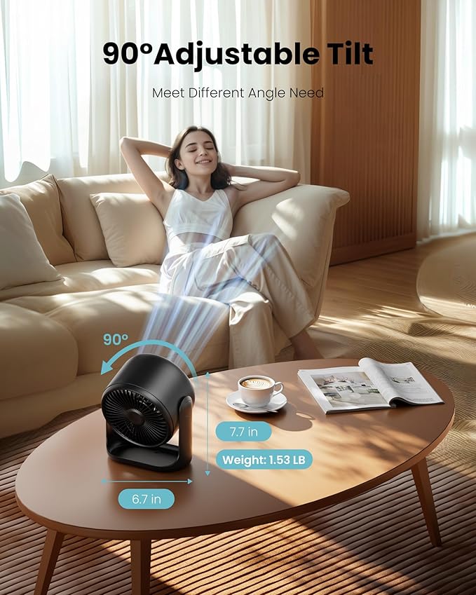 Gaiatop Desk Fan with Touch Control, 4000mAh Battery, 5 Speeds Ultra Quiet - Image 5