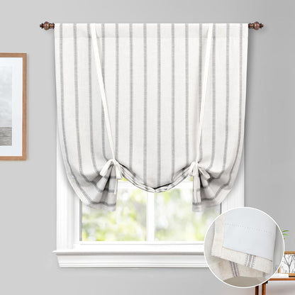 DriftAway Farmhouse Double Layer Linen Blackout Tie Up Curtains Thermal Insulated Vertical Striped Fully Lined Balloon Roman Shade Bathroom Window Adjustable Rod Pocket 45 Inch by 63 Inch Gray