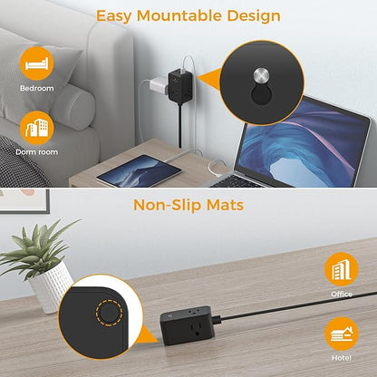 Flat Black Extension Cord, TESSAN Ultra Thin Power Strip - Image 6