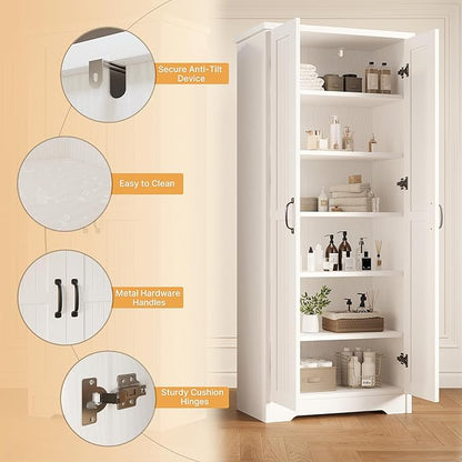 70" Tall Storage Cabinet, Large Wood Storage Pantry Cabinet - Image 5