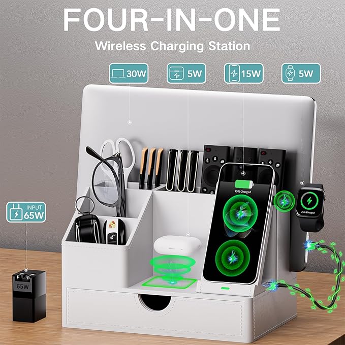 Sleek White PU Leather Charging Station - Image 2