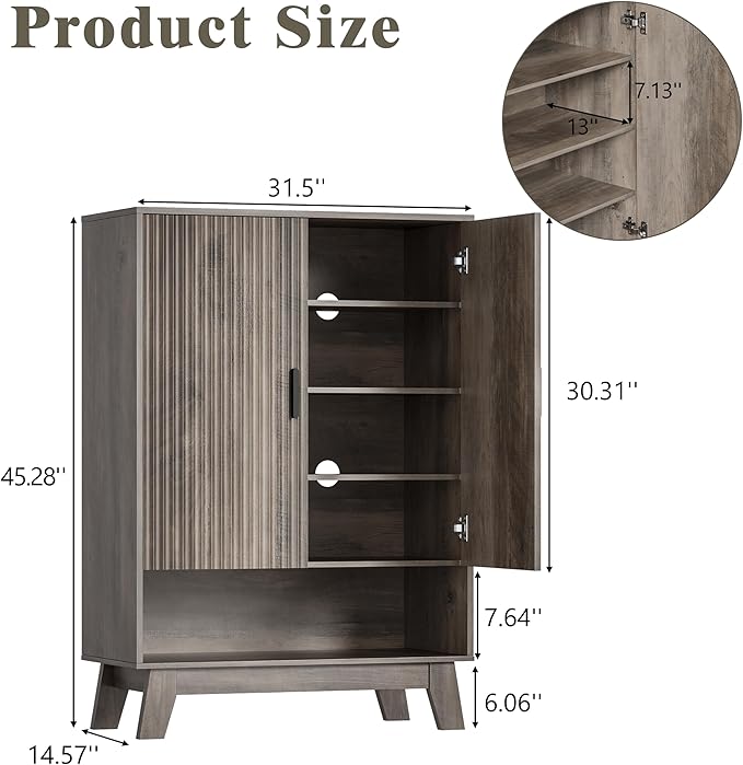 Shoe Cabinet Storage for Entryway, 5 Tier Fluted Shoe Storage Cabinet - Image 2
