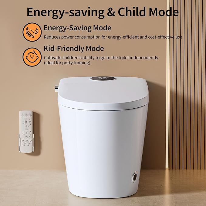 Smart Toilet Bidet with Foot Sensor Flush and Heated Seat, Tankless Toilets - Image 3