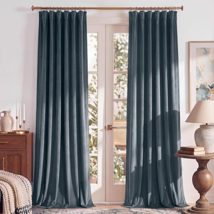 RYB HOME Dusty Blue Velvet Blackout Curtains 84 inches Long for Bedroom | Thermal Insulated, Room Darkening, Light UV Privacy Block, With Hook Belt, Back Tab, Living Dining Room, W52 x L84, 2 Panels