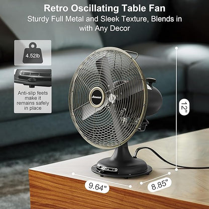 AMACOOL Oscillating Vintage Fan, All Metal 8" Retro Table Top Fan, Adjustable - Image 5