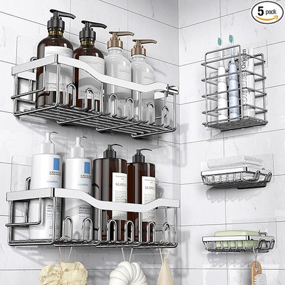 EUDELE 5-Pack Rustproof Stainless Steel Shower Caddy – No Drill Adhesive by EUDELE