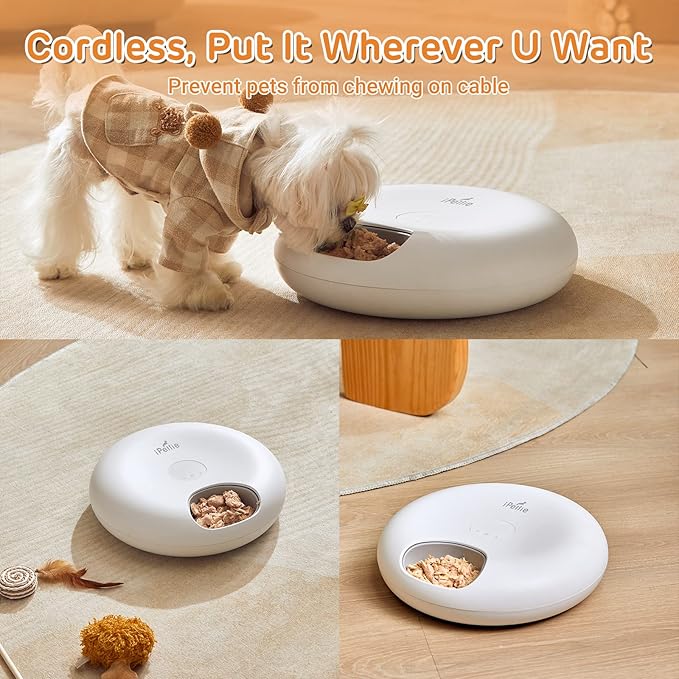 iPettie Donut Frost 6 Meal Cordless Automatic Pet Feeder, Dry & Wet Food - Image 5