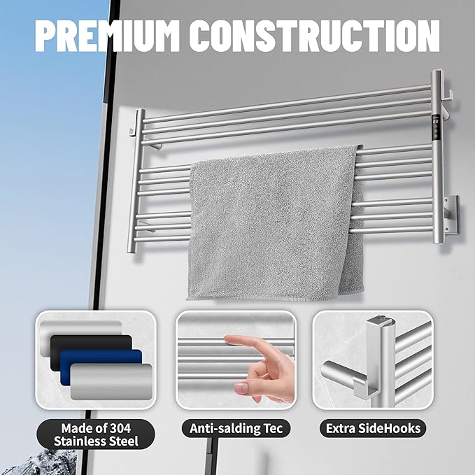 K&KALONZO Towel Warmer for Bathroom, Wall-Mounted 9-Bar Heated Towel Rack - Image 7