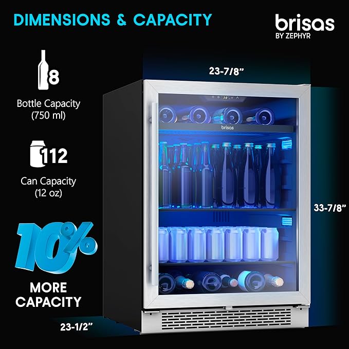 Zephyr Brisas 24 Inch Wine Fridge Single Zone Under Counter - Image 6