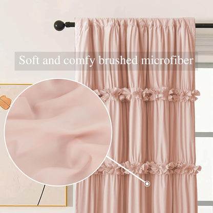 Thermal Insulated Window Curtains, 42" W x 63" L (Pair) | Ruched Blackout Window Treatments with 3 Rows of Butterfly Flowers, Rustic Rod Pocket Drapes for Room, Peach Pink (LQ-30)