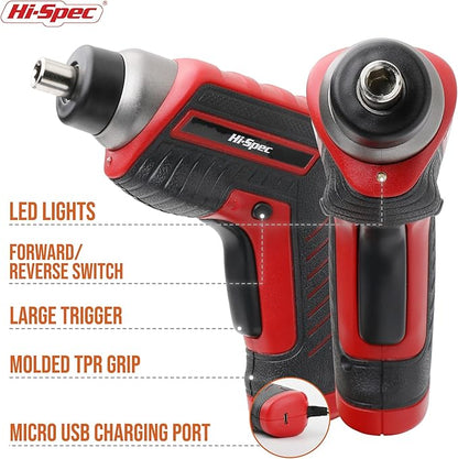Hi-Spec 35pc Red Tool Kit with 3.6V USB Electric Screwdriver and Drill Set. - Image 3