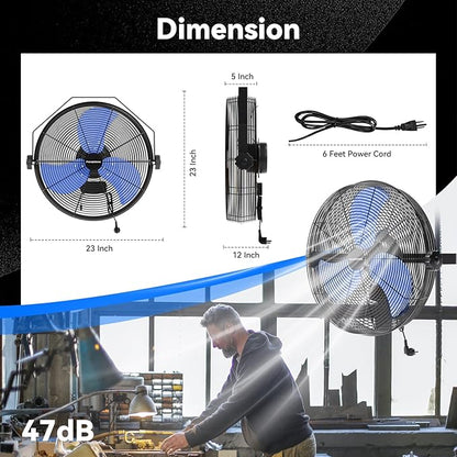 Fanqiebros 4580 CFM 18 inch High Velocity Wall Mounted Fan, 3-Speed Metal Fan - Image 3