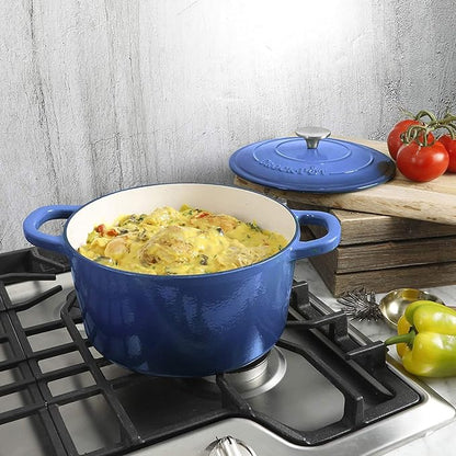 Crock-Pot Artisan 5-Quart Round Enameled Cast Iron Dutch Oven – Blue, Durable - Image 6