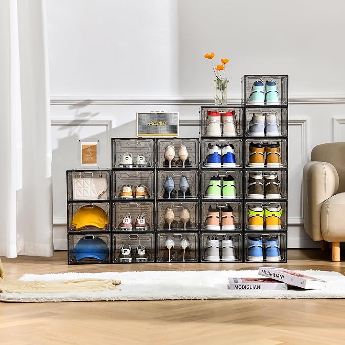 12 Pack Gray Transparent Shoe Storage Organizer, Stackable Shoe Boxes - Image 6