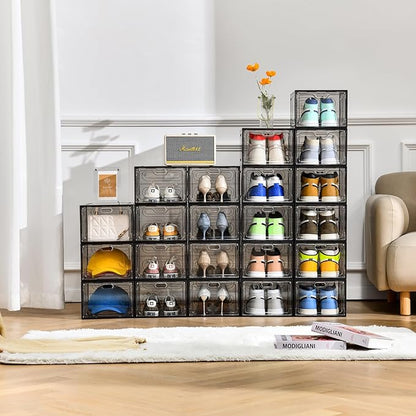 12 Pack Gray Transparent Shoe Storage Organizer, Stackable Shoe Boxes - Image 6