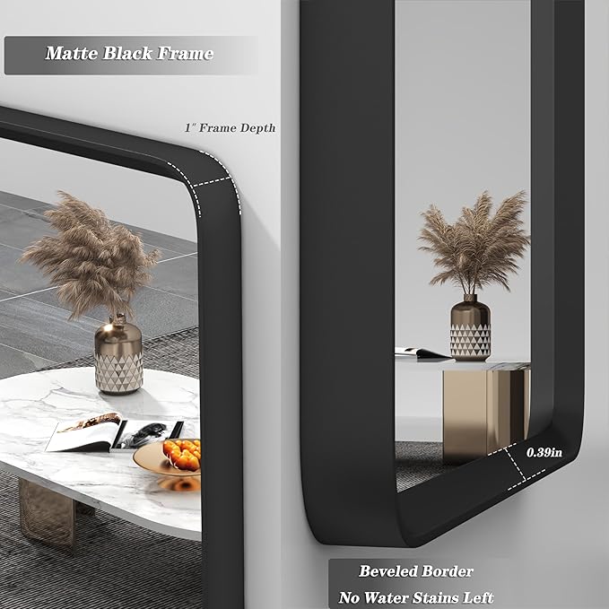 66x40 Inch Black Matte Framed Mirror - Image 2
