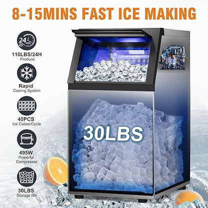 Commercial Ice Maker 120LBS/24H, Stainless Steel Freestanding Ice Maker Machine - Image 2