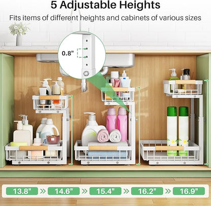 Kitstorack Under Sink Organizer, 2 Packs 2 Tier Under Sink Organizers and - Image 7