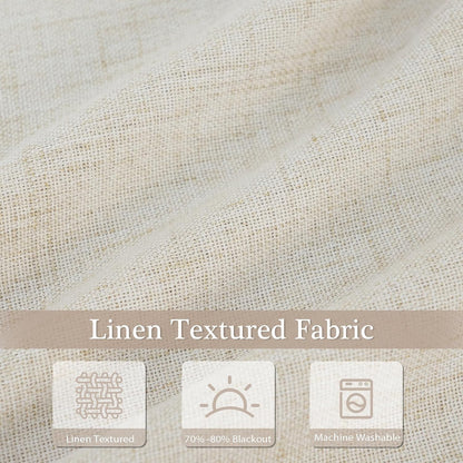 DriftAway Double Layer Linen Blackout Tie Up Curtains Thermal Insulated Fully Lined Balloon Roman Shade Bathroom Window Adjustable Rod Pocket for Small Window 45 Inch by 63 Inch Beige