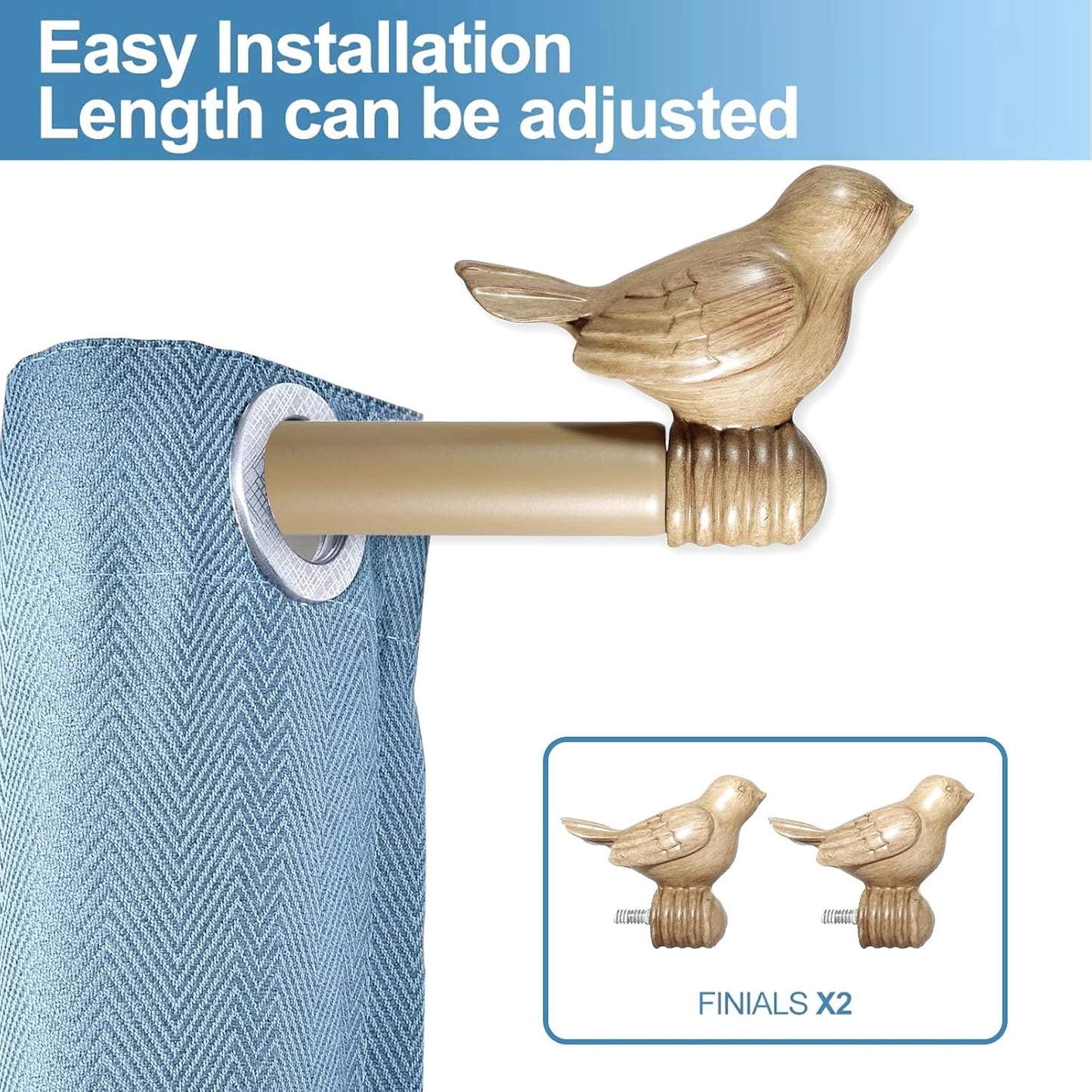3/4-inch Cute Decorative Bird Adjustable Window Treatment Curtain Single Rod Set, 28" to 48" - Cottage