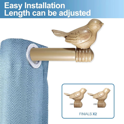 3/4-inch Cute Decorative Bird Adjustable Window Treatment Curtain Single Rod Set, 28" to 48" - Cottage
