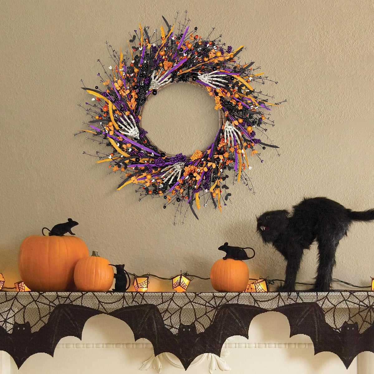 VioletEverGarden Halloween Wreaths for Front Door 22 Inch Skeleton Black Wrea...