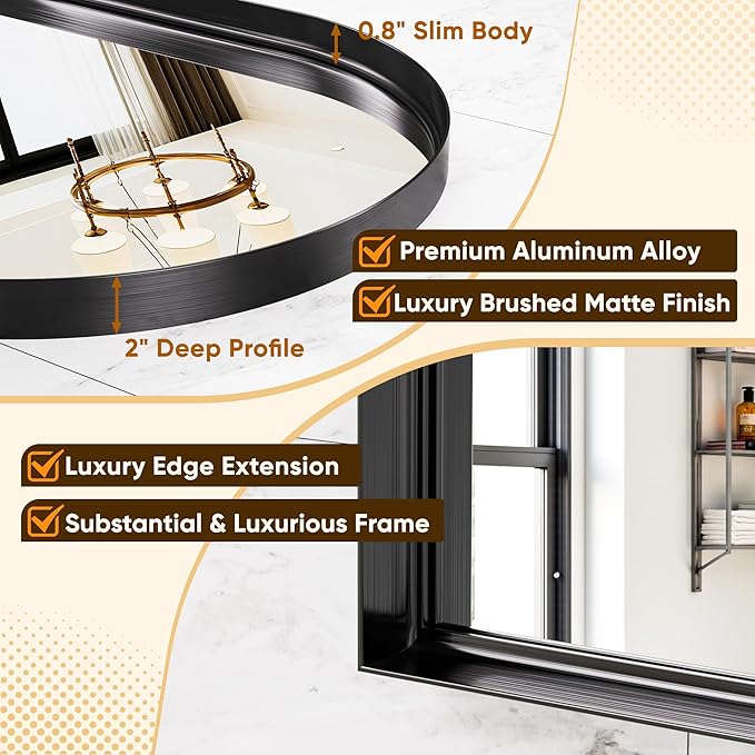 Arched Mirror 24"x36", Bathroom Mirror, Wall Mounted Vanity Mirror - Image 3