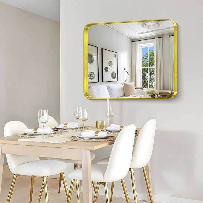 CIRCUMI Gold Bathroom Mirror, Rounded Corner, Tempered Glass, Mirror - Image 5
