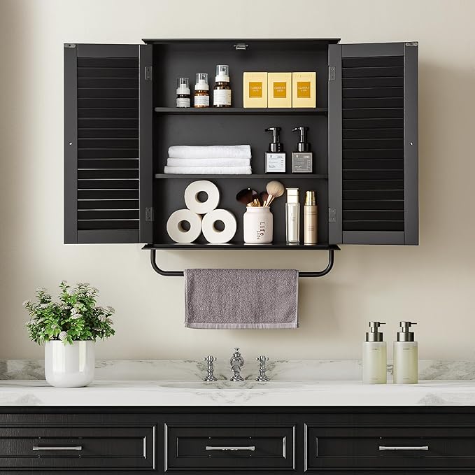 Bathroom Storage Cabinet with Adjustable Wood Shelves & Doors, Made of PDF Wood - Image 2