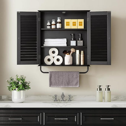 Bathroom Storage Cabinet with Adjustable Wood Shelves & Doors, Made of PDF Wood - Image 2