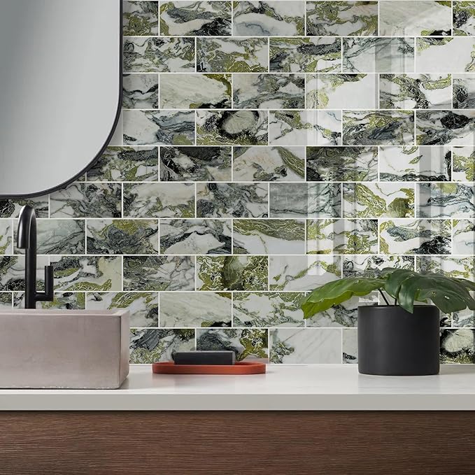 Vamos Tile 100-Piece Glossy Ice Green Peel and Stick Backsplash Tile, Stick on - Image 4