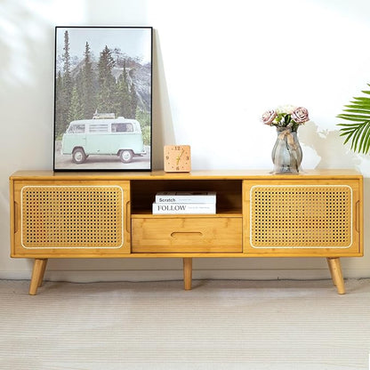 HollyHOME Bamboo TV Stand with Storage - Image 8
