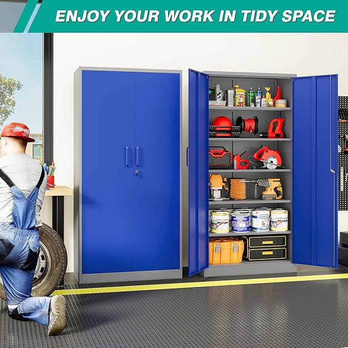 Metal Cabinet with 5 Adjustable Shelves, 6 Tier Garage Storage Cabinet with Lock - Image 3