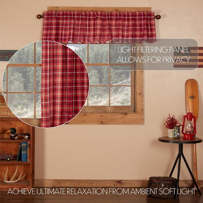 VHC Brands Rustic Red Plaid Braxton Scalloped Curtain for Kitchen & Dining Room Valance 16x72