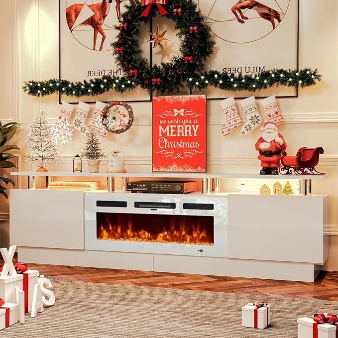 Fireplace TV Stand with 36” Electric Fireplace, 80” 2 Tier TV Console Stand - Image 8