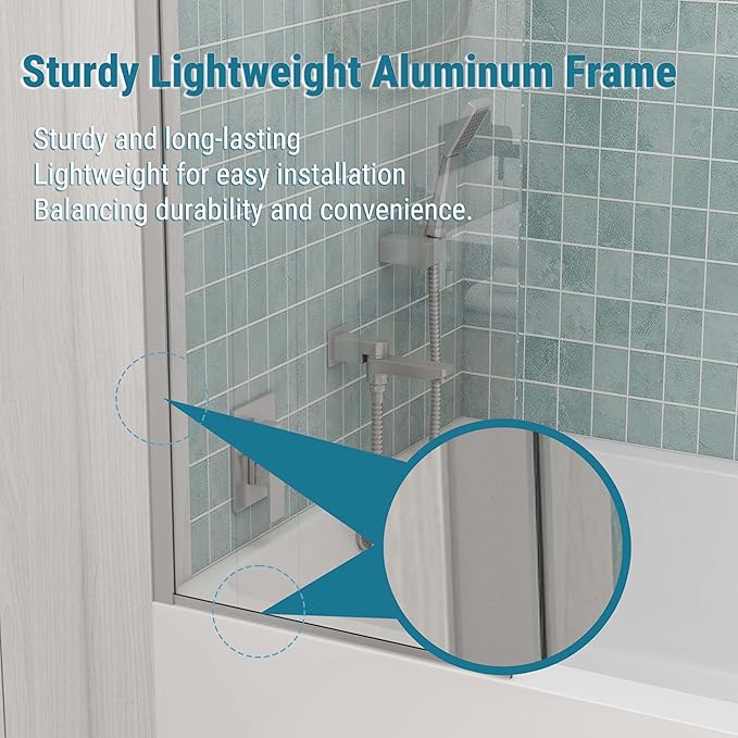 Sunrosa 24"×60" Bathtub Glass Panel, 8mm Thick Shower Screen, Brushed Nickel - Image 6
