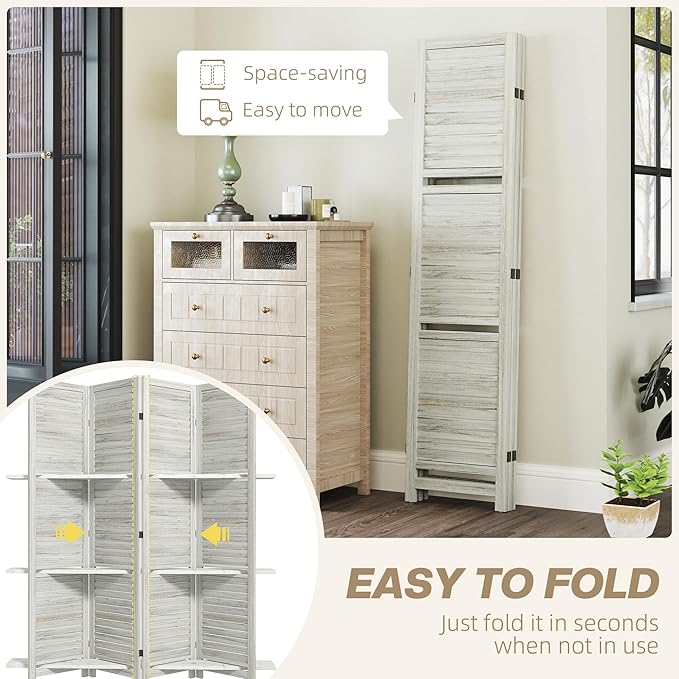 HOMCOM Room Divider, 4 Panel 67" Tall Wood Privacy Screen - Image 4