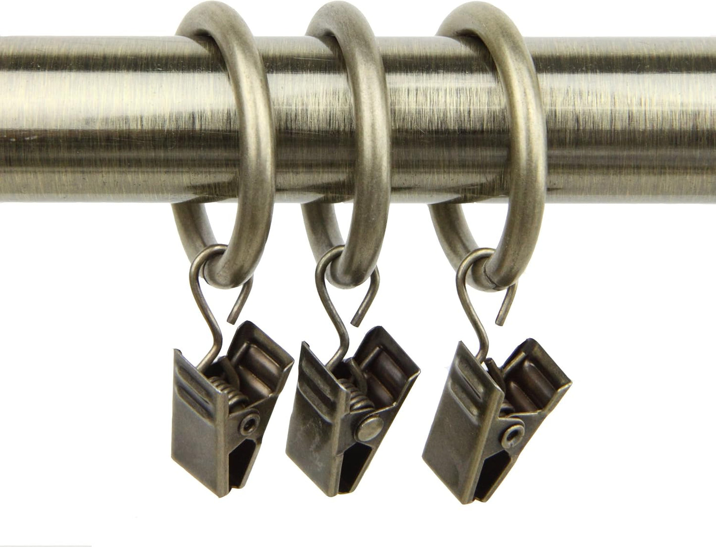 Rod Desyne 10 Count 1-Inch Curtain Rings with Clip for Windows, Antique Brass