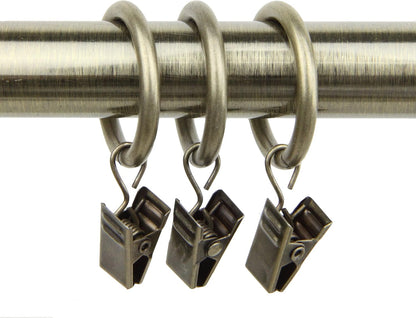 Rod Desyne 10 Count 1-Inch Curtain Rings with Clip for Windows, Antique Brass