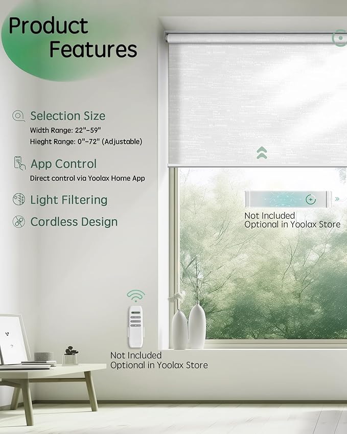 Yoolax Motorized Blinds App Control, Light Filtering Motorized Shades - Image 2