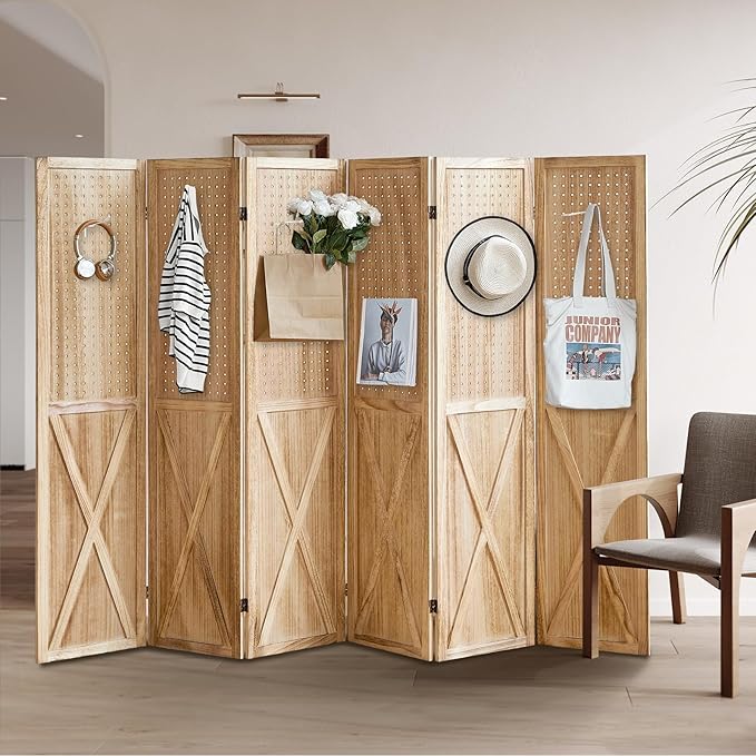ALeesing 6 Panel Pegboard Room Divider, 5.6Ft Pegboard Display Folding Privacy - Image 8