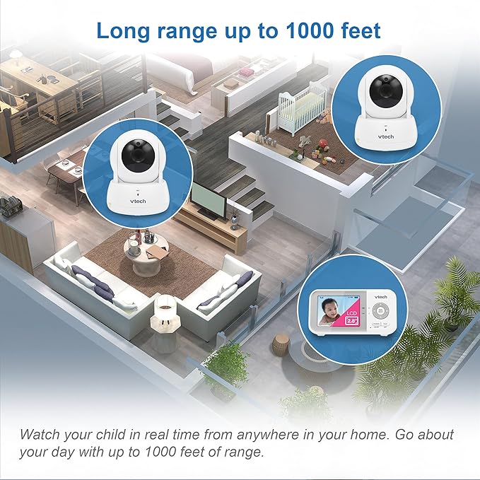 VTech VM923-2 Baby Monitor, 2.8”Screen, 1000ft Range, Pan-Tilt-Zoom, Night - Image 5