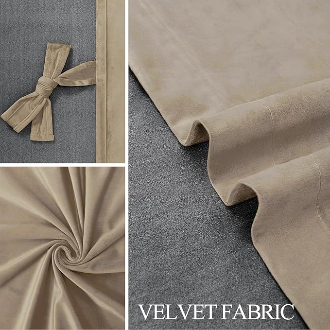 JIUZHEN Taupe Velvet Curtains 96 inches - Image 6