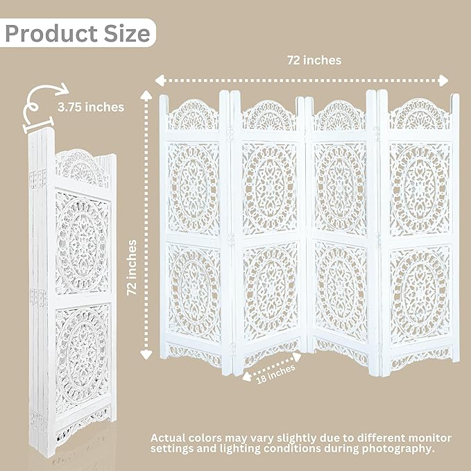 Lightnpro 4-Panel Wooden Room Divider 48 × 64 Inch Antique White Finish - Image 4