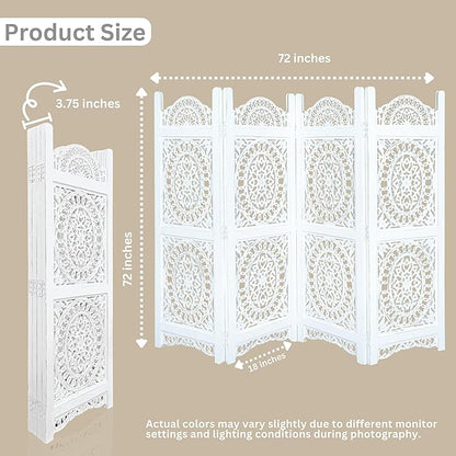Lightnpro 4-Panel Wooden Room Divider 48 × 64 Inch Antique White Finish - Image 4
