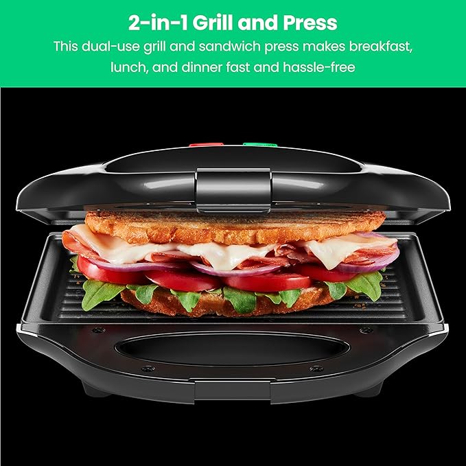 Chefman Portable Compact Grill, Dual Use Panini Press, Sandwich Maker, Electric - Image 3