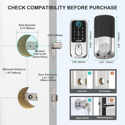 Hornbill WiFi Smart Lock Deadbolt, Keyless Entry Front Door Lock, Fingerprint - Image 8