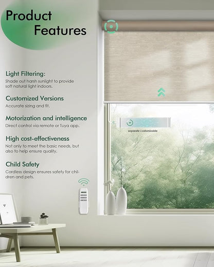 Yoolax Motorized Blinds with Remote, Light Filtering Remote Shades - Image 2