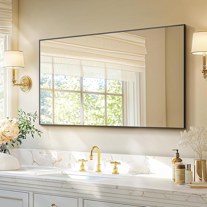 Bathroom Vanity Mirror for Wall, HD Shatterproof Glass, Hangs Horizontally or - Image 2